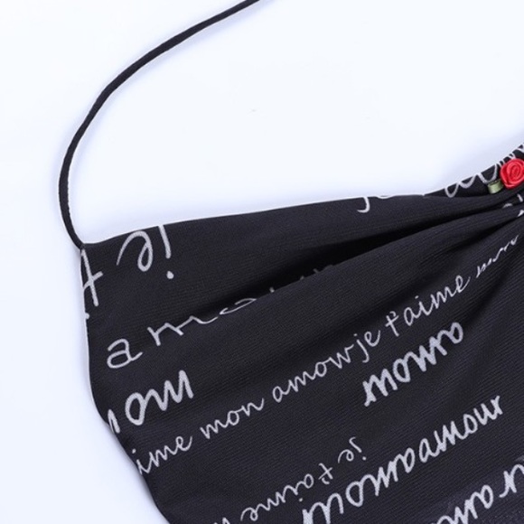 Semi Sheer Asymmetrical Front W/Red Rose Deep V Bilingual Graphic 🌹 Cami Top 🌹 - Picture 9 of 11